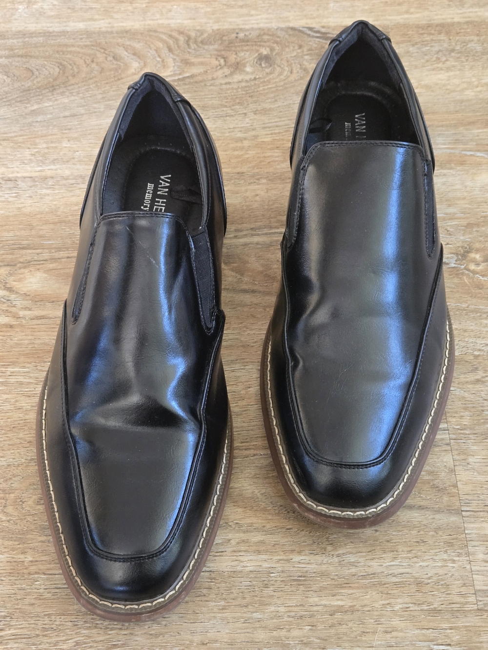 Van Heusen Men's Black Leather Memory Foam Slip-On Dress Shoes